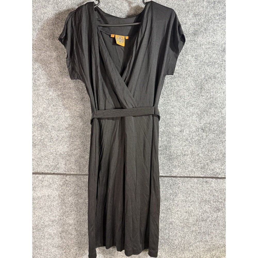 Tory Burch 100% Silk Dress – Women’s Size S – Black V‑Neck Flutter Sleeve Belted